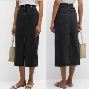 LOULOU STUDIO Size XS Rona Denim Long Skirt Organic Cotton Midi Washed Grey Gray